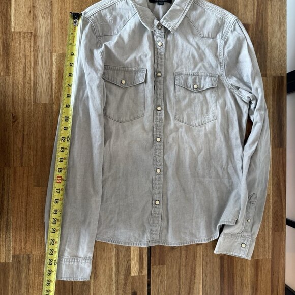 Allsaints Womens Long Sleeve Gray Shirt Sz 10 US Snap Button Edgy Grunge Capsule - Picture 6 of 16